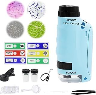 Miniscope Portable Microscope for Kids 8-12, Mini Pocket Microscope Kids, Childrens Miniscope Kit with Slides Magnifying Glass, Digital Handheld Mini Scope for Kids Science Toys