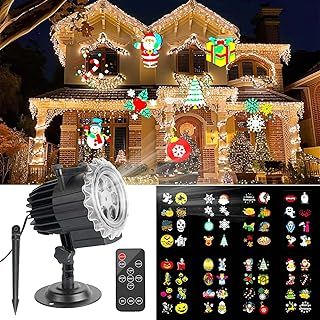 Christmas Projector Light Indoor Outdoor with 8 Moving HD Slides Waterproof Projection Light with Remote Control Timer for Christmas Thanks Giving Halloween Garden Decorations