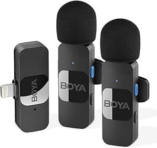 BOYA BY-V2 Wireless Microphone for iPhone,2.4GHz Plug Play Mnini Clip-on Mic for iPhone 14/14 Pro/13/13 Pro/12 iPad IOS Devices Vlogging YouTube Video Recording Podcast Interview