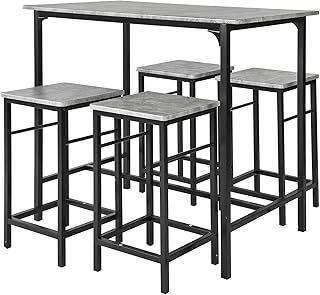 SoBuy OGT11-HG Bar Set - 1 Table & 4 Stools, 5-Piece Home Kitchen Breakfast Bar Furniture Dining Set