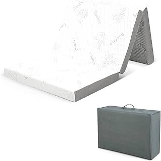 10cm Folding Mattress, Gel Memory Foam Tri-fold Mattress with Bamboo Charcoal Fibre Cover & Mesh Border Fabric, Medium Firm Floor Mattress Topper for Travel (Single, 190 x 90 x 10cm)