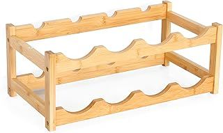woodluv Bamboo Stackable Slimline Wine Rack, Free Standing, Horizontal Holder for Wine Bottles, Space-Saving, Durable, Wine Storage Solution - Natural