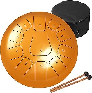 12 Inches 30cm Steel Tongue Drum C Key 11 Notes Percussion Instrument Hand Pan Drum with Drum Mallets/Carry Bag(Gold)