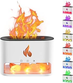 Flame Essential Oil Diffuser, 7Colour Lights Aromatherapy Diffuser, 250ml Electric Diffuser Air Humidifier Waterless Auto-Off Night Light, Air Aroma Diffuser for Bedroom Home Office Spa Decor