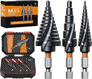 3PCS Premium HSS & Cobalt Spiral Step Drill Bit Sets (1/4"-7/8"), TiAlN Coated for Superior Durability, Cone Drill Bit for Sheet Metal, Stainless Steel, Aluminum, Wood, Plastic and DIY Projects