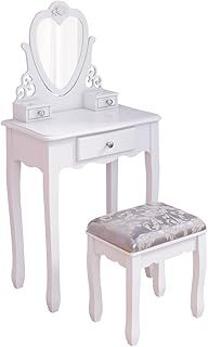 J- Kids Dressing Table, White girls Bedroom Vanity Table Furniture for 3,4,5,6,7,8 Years Child, European Princess Style White Dressing Table