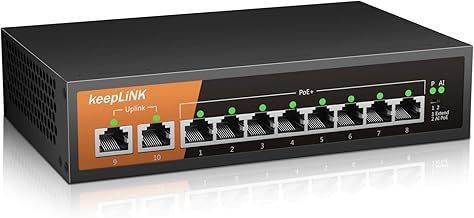 keepLiNK 10 Port Gigabit PoE Switch, 8 Ports Gigabit PoE+ & 2 Gigabit Uplink Ports, Total Power 120W 802.3af/at, Metal Casing Plug and Play Fanless Unmanaged