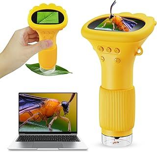 Mini Microscope with 2'' Inch Screen - 200x Zoom Pocket Handheld Microscope Camera, Christmas & Birthday Gift for Age 3-12 Girls & Boys