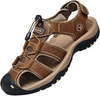 Sports Outdoor Sandals Summer Men's Beach Shoes Closed-Toe Shoes Leather Casual Trekking Walking Hiking Touch Close Strap Sandals for Men