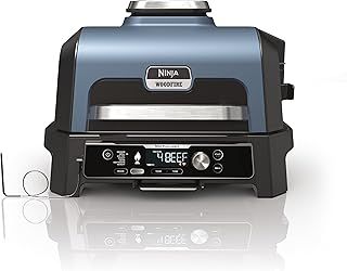 Ninja Woodfire Pro Connect XL Electric BBQ Grill and Smoker with App Control, Digital Probe, Large 7-in-1 Outdoor Grill and Air Fryer with Woodfire Pellets, Weather Resistant, Blue and Black OG901UK