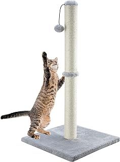 Dimaka 34" Tall Ultimate Cat Scratching Post, Claw Scratcher with Sisal Rope and Covered with Soft Smooth Plush, Vertical Scratch [Full Stretch], Modern Stable Design 34 in Height (Beige V2)