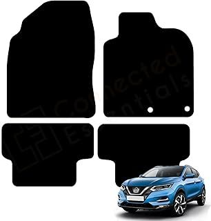 Fully Tailored Car Mats for Nissan Qashqai 2014-2021 (J11), Set of 4 Floor Mats, Black with Black Trim with 2 Safety Clips by Connected Essentials
