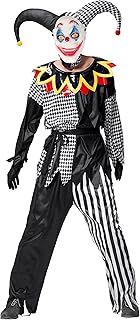 IKALI Adult Clown Costume Men Halloween Jester Suit Sinister Role Play Fancy Dress Outfit for Family Theme Party 7Pcs