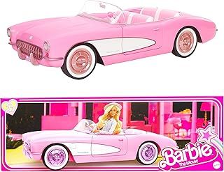 Barbie The Movie Car, Vintage-Inspired Pink Corvette Convertible with White Wall Tires and Trunk Storage, Collectible, HPK02