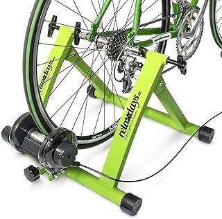 Relaxdays Indoor Bicycle Resistance Trainer, 6 Gears, for 26-28" Wheels Indoor Cycling Stand, Cardio Workout, Blue/Green