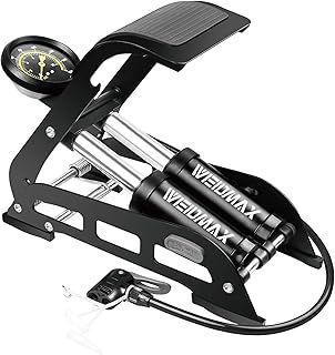 WEIDMAX Double Barrel Foot Pump, Double Cylinder Bike Pump Bike Floor Pump Portable Bicycle Pump Bicycle Tire Pump Road Bike Floor Air Inflator Pump with Pressure Gauge & Smart Valve Head