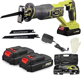 Cordless Reciprocating Saws 20V 2*2.0Ah Compact Saw w/Li-Ion Battery&Charger, 2 Saw Blades, Variable Speed, 22cm Stroke Length, Tool-Free Blade Change Ideal for Metal & Wood Cutting Pruning