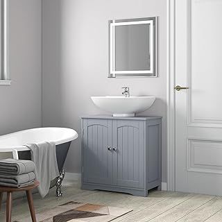 mcc direct Under Sink Bathroom Cabinet, Free Standing Wooden Sink Storage Unit, Basin Cupboard With 2 Door, Bathroom Cabinet Space Saver Organizer Colarado(Grey)