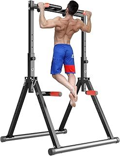 DOBESTS Foldable Power Tower Dip Station Pull Up Bar Free Stand Fitness Equipment for Home Gym Strength Training 700 LBS,Height Adjustable Multifunctional Triangular Legs