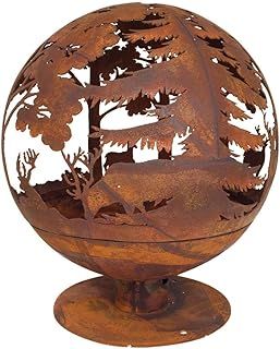 Esschert Design FF261 Fallen Fruits Oxidised Woodland Globe Speher Fire Pit Basket Bowl Cast Iron, red