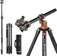 K&F Concept 90"/230cm Horizontal Tripod for Camera, 360° Rotatable and 120° Tilt Horizontal Arm Overhead Camera Tripod with Ball Head, Detachable Monopod, Arca Type QR Plate, 10KG Load Capacity