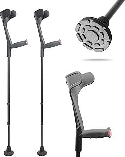 Crutches for Adults Men (x2 Units, Open Cuff), Adjustable Elbow Crutches Women Pair, Black - Made in Europe