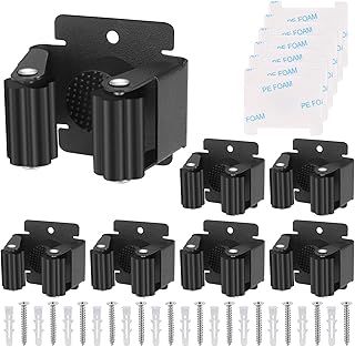 Hejo 304 Stainless Steel Broom Holder Wall Mounted, Heavy Duty Mop Holder Racks and Hooks Ideal for Bathroom, Kitchen, Garage, Garden Tool Organizer, Brush Mop and Broom Gripper (6 Racks Black)