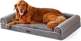 MEWOOFUN Orthopedic Dog Bed Large, 90x70x16.5cm Dog Sofa Beds with Removable Washable Cover, Waterproof Pet Sofa Bed Dog Couch with U-Shape Bolster, Grey