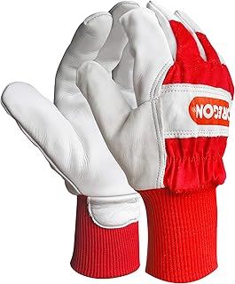 Oregon Fabric & Leather Work Gloves, Stretch Leather Gloves with Stretch Wrist, Indoor & Outdoor PPE Gloves for Men & Women, Heavy Duty Gardening Gloves & DIY Hand Protection - One Size (L)