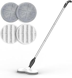 GOBOT Electric Mop for Floor Cleaning, Cordless Spin Mopper Motorised Mops for Hardwood Tile Laminate Floor Daily Light Cleaning , Six PCS Replacement Mop Pads (white)