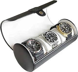 CASE ELEGANCE Classic Black Vegan Faux Leather Watch Roll Organizer