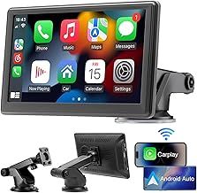 AKOFIC Wireless Car Play Screen, Portable Car Video Player Compatible with Apple Carplay & Android Auto, 7 Inch IPS Touch Screen Car Stereos with GPS Navigation, Mirror Link, Bluetooth, FM