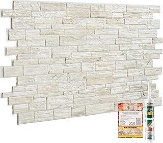 NOVECRAFTO Natural Stone Effect 3D Wall Panelling Kit of 6 pcs, PVC Wall Panel Size 37.59x18.8 in (95.5x48 cm) Covering 7.39 ft² (0.69 m²) for Kitchen, Bathroom, Living Room, DIY Natural Stone Beige