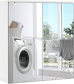 Yaheetech Bathroom Cabinet with 2 Mirror Doors Wall Mounted Storage Wall Cabinet Cupboard Unit with Adjustable Shelf for Living Room, Laundry Room, Mudroom, White