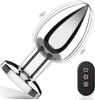 Vibrating Anal Toys Butt Plug, Stainless Steel Smooth Durable Metal Anal Training Buttplug, Prostate Massager with 10 Modes Remote Control Vibrator, Adult Sex Toys for Women Men, Small Anal Plug Beads