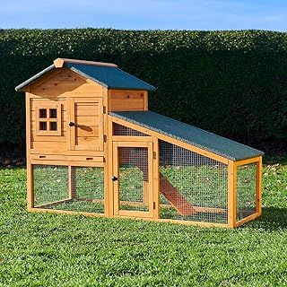 FeelGoodUK Rabbit Hutch and Run Wooden Outdoor Guinea Pig Hide House W150 x H100cm X D66CM