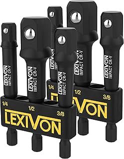 LEXIVON [2-Pack] Impact Grade Socket Adapter Set, 3" Extension Bit with Holder | 3-Piece 1/4", 3/8", and 1/2" Drive, Adapt Your Power Drill to High Torque Impact Wrench (LX-101X2)