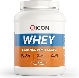 ICON Nutrition Whey Protein - Cinnamon Vanilla Swirl, 25g Protein and 5.6g BCCA Per Serving, High Protein Supplement for Muscle Recovery and Lean Muscle Building — 960g, 30 Servings