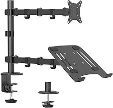 WORLDLIFT Laptop Monitor Mount Stand- Height Adjustable Desk Mount with Clamp and Grommet Mounting Base for 1 monitor up to 32” and 1 laptop up to 17”, 19.84 lbs Per Arm, Black