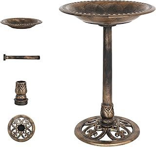 Pedestal Bird Bath Antique Copper Resin Birdbaths Weather Resistant Floral Accents and Vintage Finish Garden Decor for Outdoor Lightweight Courtyard-71cm Tall