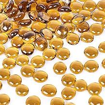 VGOODALL Glass Beads for Vases 450g, 160-180PCS Yellow Flat Glass Pebbles Vase Filler Glass Stones Decorative Flat Gemstone for Home Decor