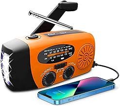 Emergency solar radio, solar powered baby self operated crank radio with LED flashlight, SOS alarm, AM/FM weather radio with 2000mAh battery for emergency charging of smartphones. Green