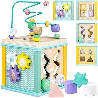Airlab Wooden Activity Cube Toys, Baby Toys for 1 Year Old, 1st Birthday Gifts for Boys Girl Toddlers, Bead Maze Shape Sorter Sensory Toys, Montessori Educational Learning Presents for Kids Age 1 2 3