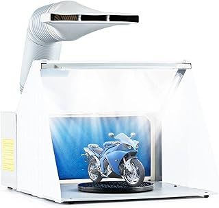 Airbrush Spray Booth, Hobby Spray Booth Kit with Powerful Fan, 3 LED Lights, 2-Layer Filter, 360° Revolving Turntable & Exhaust Hose, Portable Paint Booth for Models Crafts (No Top Holders)