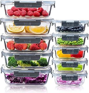 Igluu Meal Prep Glass Food Storage Containers 10 Pack, Meal Prep Containers with Snap Lock Leakproof Lids, Reusable Microwave safe BPA-free Lunch Boxes (10 Containers & 10 Lids) 1050ml & 370ml