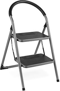 VonHaus Premium 2 Step Ladder – Rubber Grip Folding Ladder for DIY and Gardening | Durable Steel | Easy to Store Folding Steps 150KG Max Capacity - Small Steps