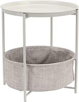 Amazon Basics Round Storage Bedside End Table with Removable Fabric Basket, White, Heather Gray Fabric, 44.96 x 44.96 x 48 cm