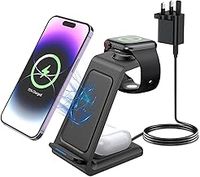 bayite Wireless Charger, 3 in 1 Wireless Charging Station for iPhone 16/15/14/13/12/11/Pro Max/X/8, Phone and Watch Charger Stand for Apple Watch Ultra/10/9/8/7/6/5/4/3/2/SE, AirPods Pro/4/3/2