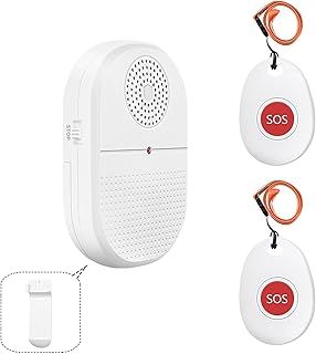 DAYTECH Personal Alarm for Elderly, Wireless Portable Vibration Caregiver Pager Alarm System, Emergency Call Button for Patient with 300Ft/100m 1 Vibration Receiver 2 Emergency Transmitter