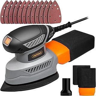 VonHaus Detail Sander - 130W Electric Sander for Wood with Dust Collector, 12PCS Sandpaper - 13000RPM, Compact & Ideal for Tight Space Sanding, Home Improvement - Ergonomic Design Handle